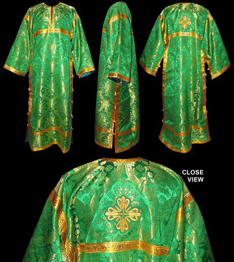 Green baptismal robe or sticharion for Orthodox deacons.